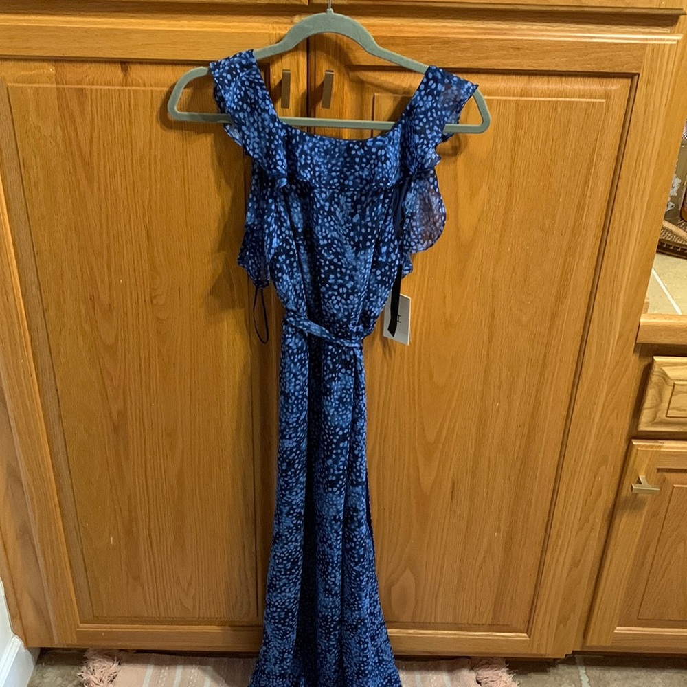 H by Halston cold shoulder long  maxi dress medium NWT blue navy gorgeous!